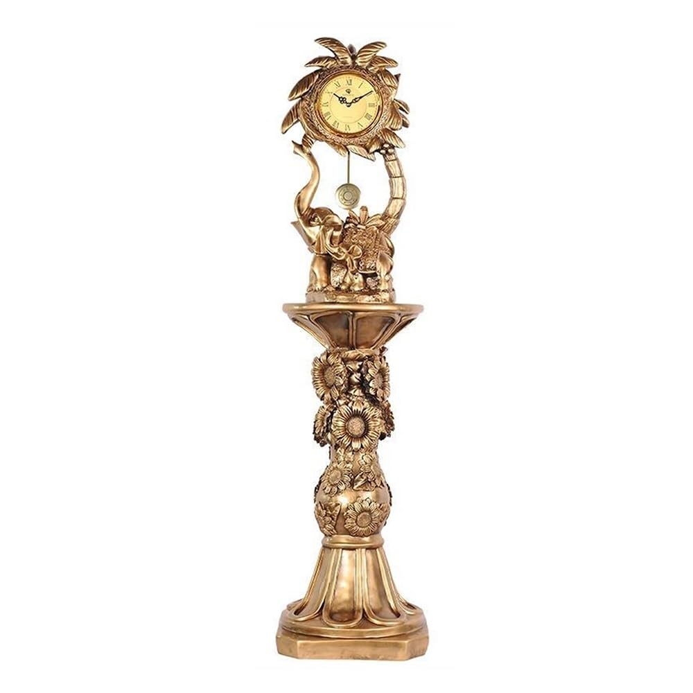 FZL02068LM Grandfather Standing Clocks, Vintage Elephant Statue Grandfather Clock With Adjustable Volume Digital Chime Standing clock
