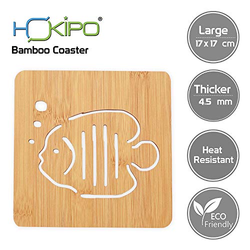 Image of HOKIPO Eco-Friendly Bamboo Wooden Coasters for Home Pan Pot Holder for Dining Table Heat Pad for Kitchen - Pack of 2 (AR2820-D2)