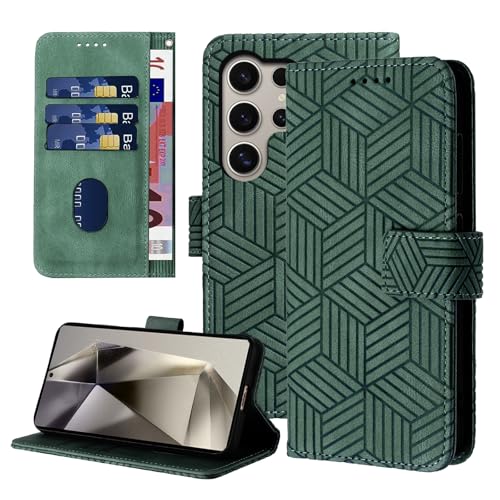 Cover per Samsung Galaxy S24 Ultra 5G 6.8 S24 Custodia Protettiva in stile Geometrico con con Fibbia Magnetica verde pelle sintetica