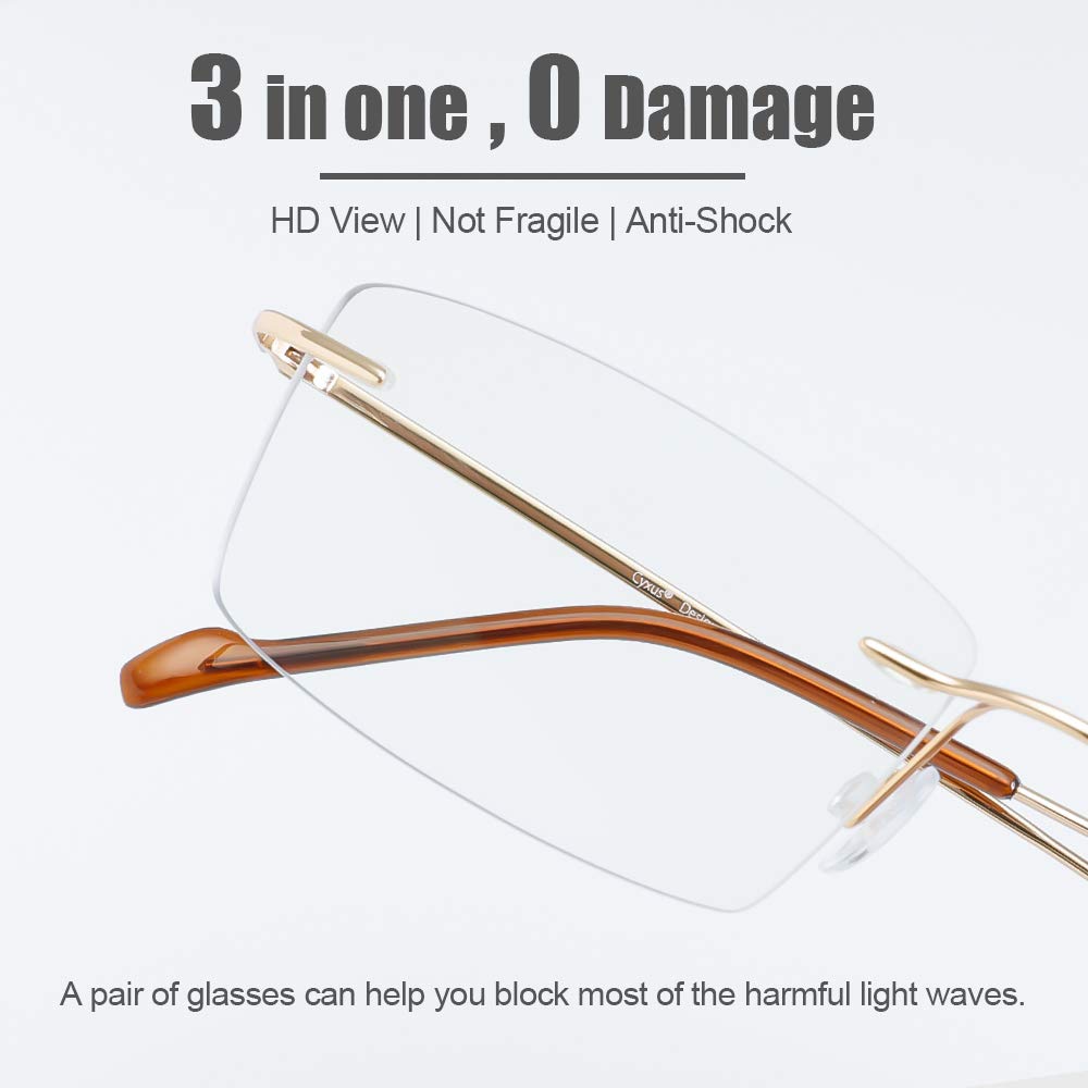 Cyxus 100% Titan Blaulichtfilter Brille Ohne Stärke, Blockieren Blaue Licht von PC, TV und Handy, Anti UV400, Computerbrille (Golden 8602)