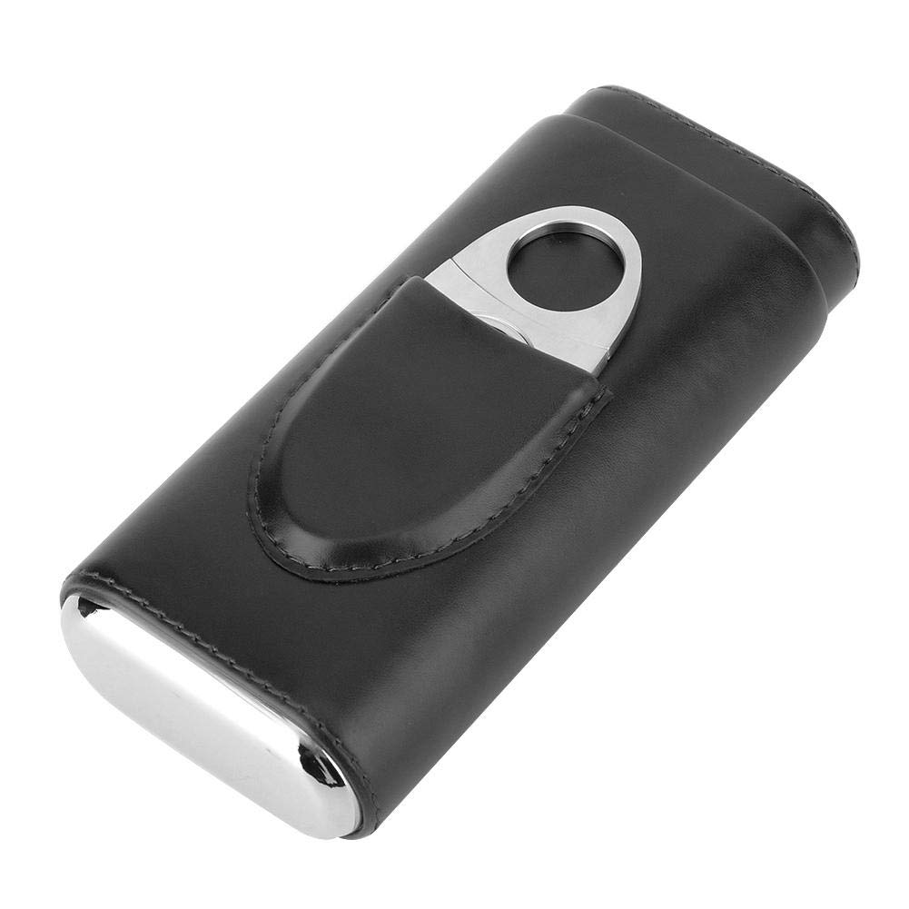 Cigar Case, Portable Leather Cigar Case with Cedar Wood Liner with Cigar Humidor Cutter (for 3 Cigars) Ideal for Cigar humidor Gifts.(Black)