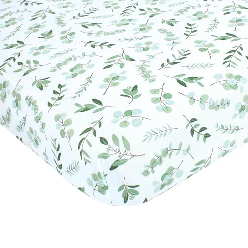 Image of Hudson Baby Unisex Baby Cotton Fitted Crib Sheet, Eucalyptus, One Size