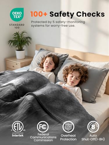 Heated Blanket Electric Throw, Ultra‑Cozy Premium Flannel & Sherpa, Fast Even Heat Distribution & Stable Temp, 1–8H Auto‑Off, 8 Temps (86–125.6°F), Overheat Protection, Ideal Gifts for Grandma