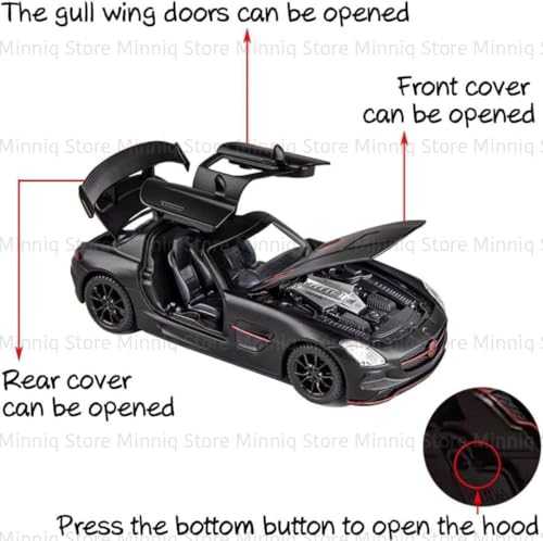 Image of 1 /32 Merceedes Benz SLS AMG GT Future Model Car - Exclusive Alloy Metal Pullback Toy with Openable Doors, Lights, and Music for Kids (1:32 Merceedes SLS- Black)