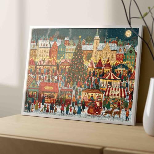 Rompecabezas de Navidad para Adultos, 1000 Piezas, Puzle Cuadrado DIY con Árbol de Navidad, Ideal para Actividades Familiares, Festival Invernal, Ciudad con Calle Nevada, 19,7 x 27,6 pulgadas miniatura 3