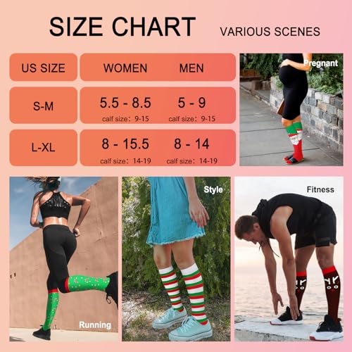 Image of 4 Pairs Compression Socks for Women Circulation-Best Support for Nurses,Running,Athletic,Travel L-XL
