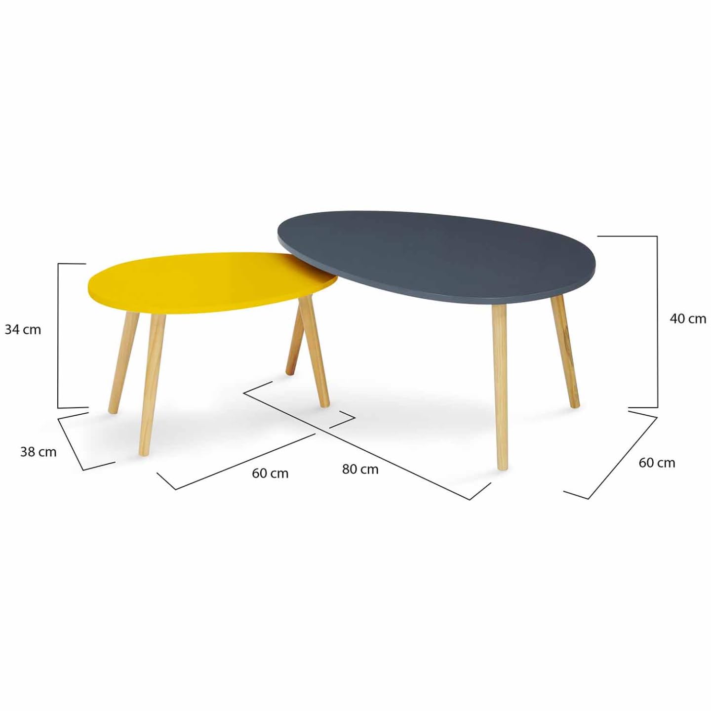 IDMarket - Lot de 2 Tables Basses gigognes Gaia laquées Gris Jaune scandinave