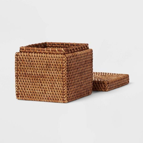Natural Woven Tank Storage Rattan Bath Caddy for Shower and Toilet Tank Organization Beige Seagrass Bathroom Accessory with