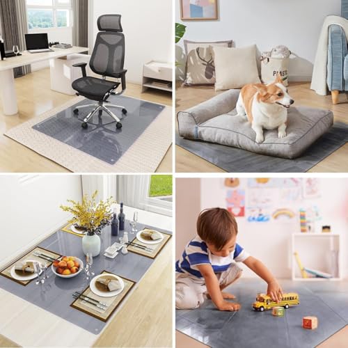 Image of [Tempered Glass] 46 inch x 55 inch Glass Office Chair Mat for Carpet