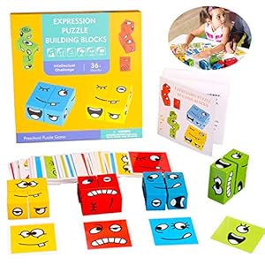 Sunshine smile Montessori Holz-Herausforderung,Kinder Lernspielzeug Holzspielzeug,Spielzeug Gesicht ändern Würfel,Kids Puzzles Brain Teaser,Würfel Interaktion Spielzeug Holzblöcke,Puzzle Bauen würfel