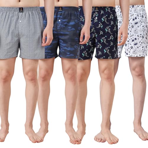Image of Urban Scottish Ultra-Comfortable Men's Boxer Pants (Pack of 4), 100% Cotton with Stylish Print, Soft & Stretchy Elastic Waist Band, Dynamic Movement & Hardwearing Stitching,Breathable Gentle Snug Fit