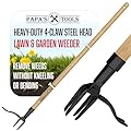 Papa's Tools Weeder - Stand Up Weed Puller Tool Made with Long Wooden Handle - Real Bamboo & 4-Claw Steel Head - Easily Remove Weeds Effortlessly Without The Need to Tug, Bend, Or Flex,