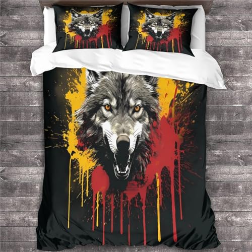 Housse de couette loup 3D avec fermeture éclair anti-glissement - 3