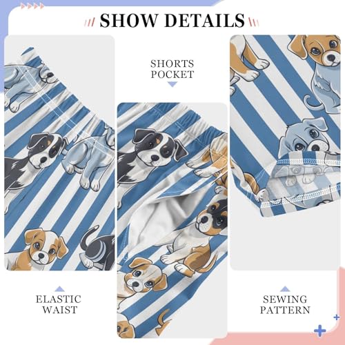 Cute Cartoon Puppies on Blue and White Striped Pajamas Bottoms with Pockets Comfy Pjs Sleepwear Elastic Waistband Pajamas Pants Lounge Pants for 6-14 Years4