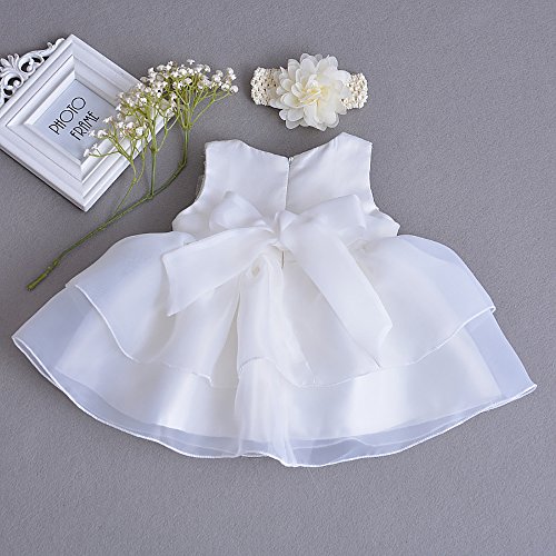 Newborn Baby Girls Christening Baptism Gown Wedding Formal Dress with Headband3