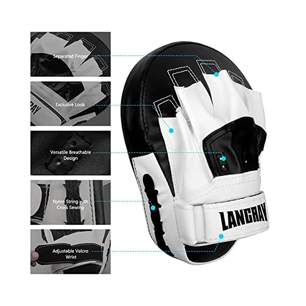 LangRay Boxing Pads Focus Mitts : 1 Pair Curved Boxing Punch Mitts Synthetic Leather Target Pads for Kickboxing Sparring MMA Muay Thai