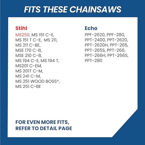 Image of 12 Inch Chainsaw Chain, 3 /8 inch LP Pitch .050 inch Gauge 44 Drive Links, Germany Steel Anti-Kickback Replacement for Stihl MS170, MS180, MS250, 63PM3-44, 63PM-44, 3-Pack