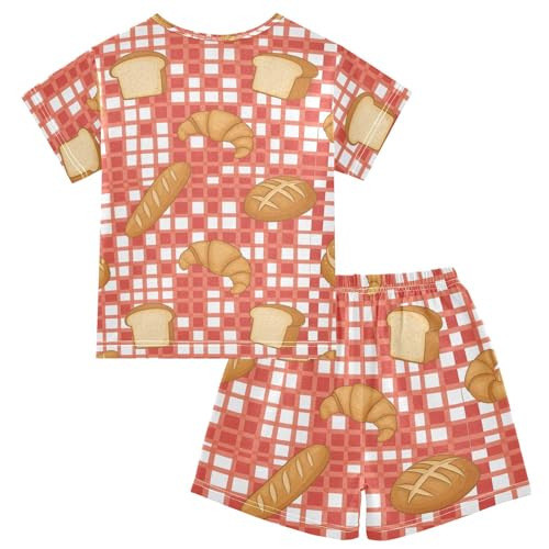 Pajama Short Sets Bread Pattern on Checkered Soft Cotton Summer Sleepwear 2 Piece PJS Size 5-14T2