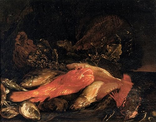 Lienzo decorativo para pared de Carlo Dolci, cuadro vintage de pescado y ostras, 60x90cm