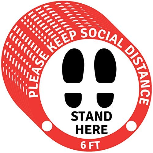 Pack of 10. Please Practice Social distancing Floor Sign. 8" Round