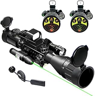 UUQ 4-16x50 AO Rifle Scope Red/Green Illuminated Range Finder Reticle W/Green Laser - Holographic Reflex Red Dot Sight - 5 Brightness Modes Flashlight