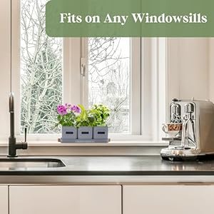 PERFNIQUE Indoor Herb Garden, Herb Garden Planter Set with Tray, Farmhouse Indoor Plant Pots, Windowsill Herb Garden with Drainage(Planter only) for Indoor/Outdoor, Window Pots(Grey) PERFNIQUE Indoor Herb Garden Herb Garden Planter Set with Tray Farmhouse Indoor Plant Pots Windowsill Herb Garden with DrainagePlanter only for IndoorOutdoor Window PotsGrey