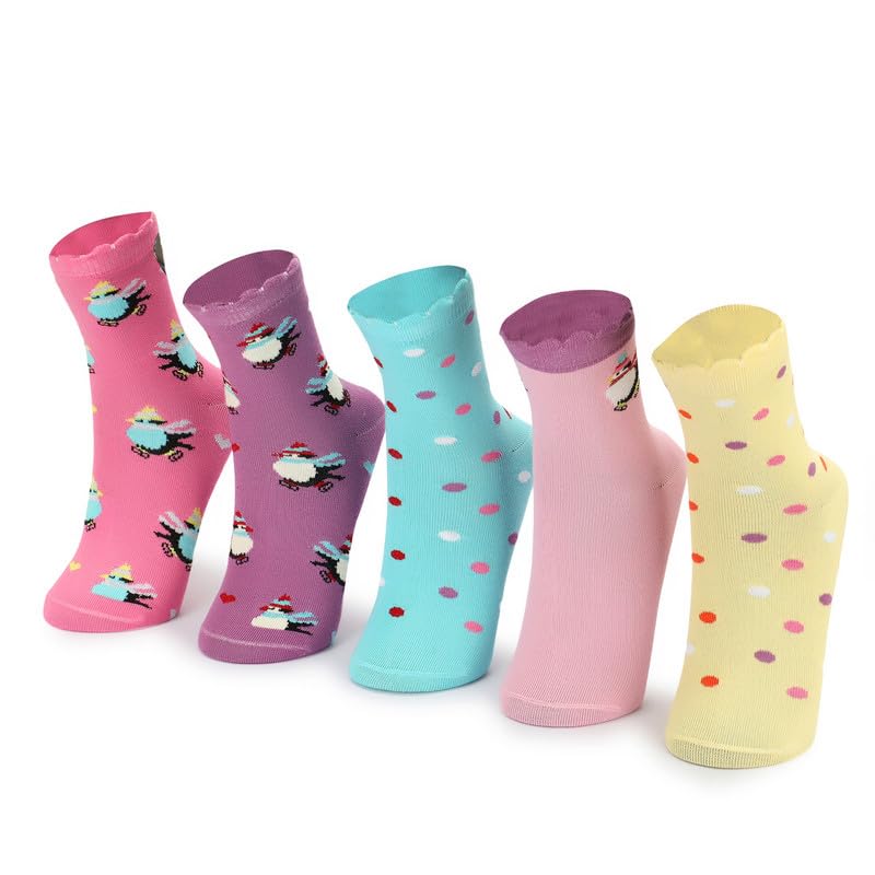 Image of Kids Girls Socks | Soft Cotton, Comfortable, Multicolor Printed Socks for Girls - Pack of 5 Pairs