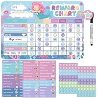 Magnetic Reward Chart for Kids, Behaviour Chart Pad for Children with 52 Behaviour Stickers, 120 Star Stickers for Responsibility, Social, Routine & Potty Training (Mermaid)