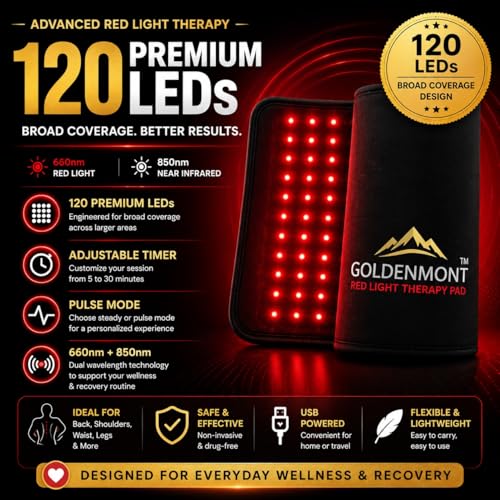 Image of Red Light Therapy Pad for Body, 660nm Red & 850nm Near Infrared Light Therapy Device for Muscle Recovery, Pain Relief Support, Wellness & Skin Care