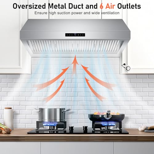 48 Inch Wall Mount Range Hood 1200CFM, 4-Speed Wall Mount Range Hood with Touch Control