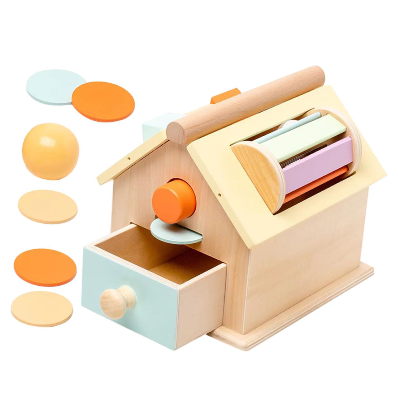 minkissy Juego Educativo Montessori para Pequeños 1-3 Años Caja de Madera Bolas y Monedas Juguete Sensorial Compacto para Desarrollo Motriz Fino y Habilidades Preescolares