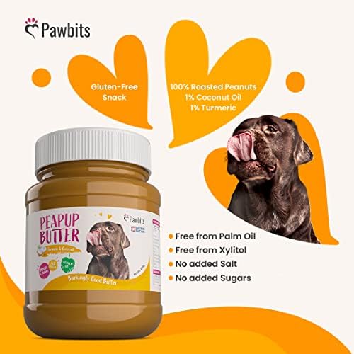 Turmeric Peanut Butter for Dogs - 350G 100% A Golden Paste of Natural Pure Protein Dog & Puppy Treat - UK Made with No Added Oil, Sugar, Salt, or Xylitol
