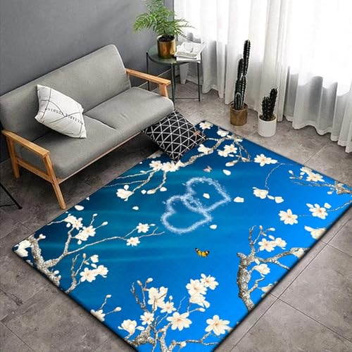 3D-Gedruckter Teppich Weißes Wunderschönes Florales Doppelherz Schlafzimmer Kinderzimmer Spielmatte Flanell Memory-Schaum Wohnzimmer Rutschfest Mädchen Jungen Zimmer Krabbelmatten 140 X 200 Cm -1P8D1Z