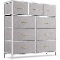 CubiCubi Chest of Drawers with 9 Drawers, Bedroom Drawers, Fabric Dresser with Wooden Top and Handles, Sturdy Steel Frame, Large Storage Space for Bedroom, Living room, Closet, Light Grey and White