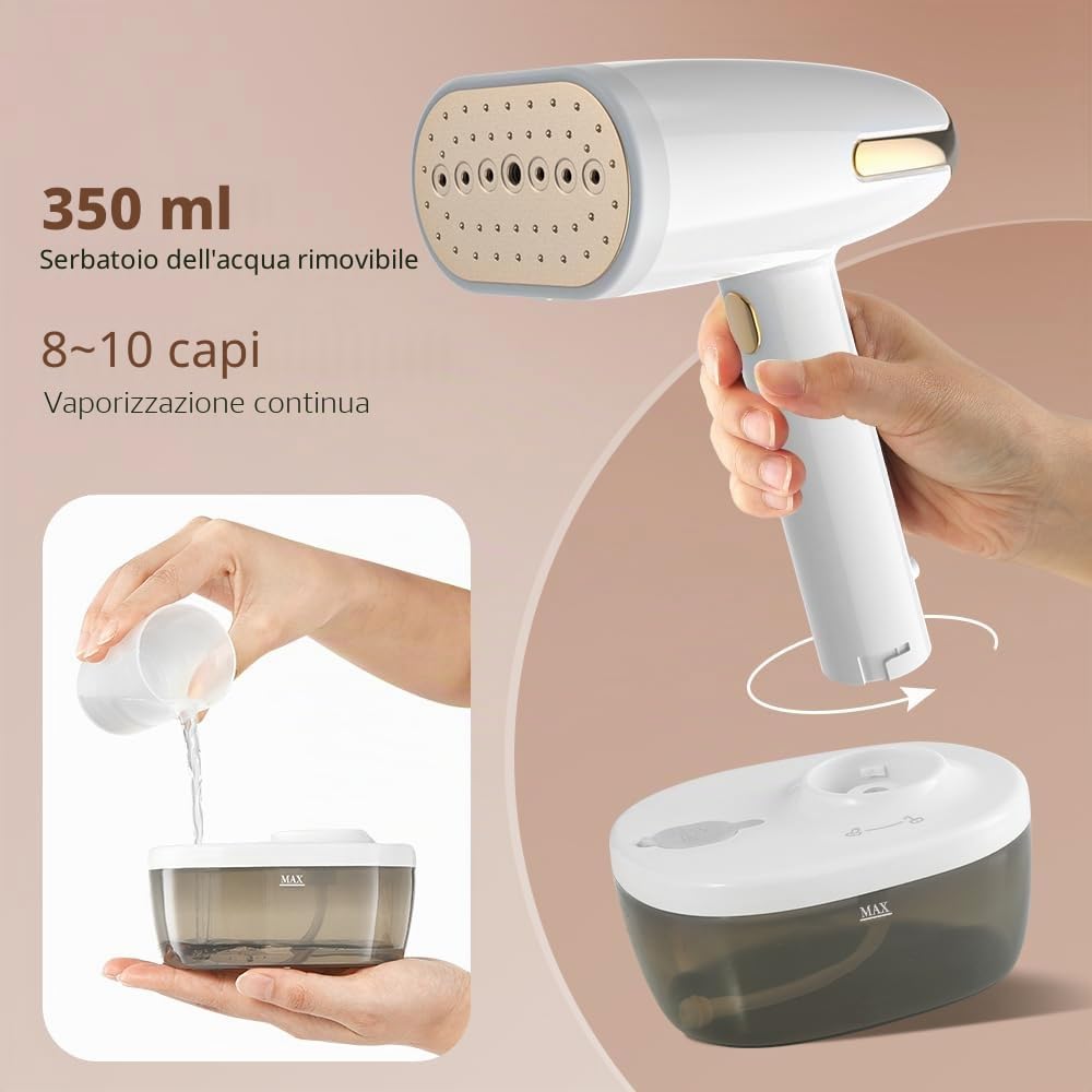 Steamer - Piastra per vapore da 1800 W, 350 ml, 30 g/min Pro vapore, rimozione delle pieghe per vestiti, ferro a vapore in ceramica, antiaderente, per ufficio, casa, viaggi