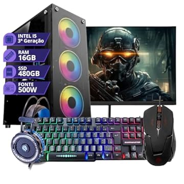 Pc Gamer Completo Intel Core I5 3.2GHz Memoria 16gb Ssd 480gb Fonte 500W Monitor 19