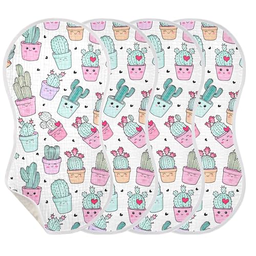 xigua Colored Potted Cacti Muslin Baby Burp Cloths Set of 4, Super Soft & Absorbent Burping Rags, Cotton Burp Clothes Shower Gift for Newborn, Baby Girls and Boys3