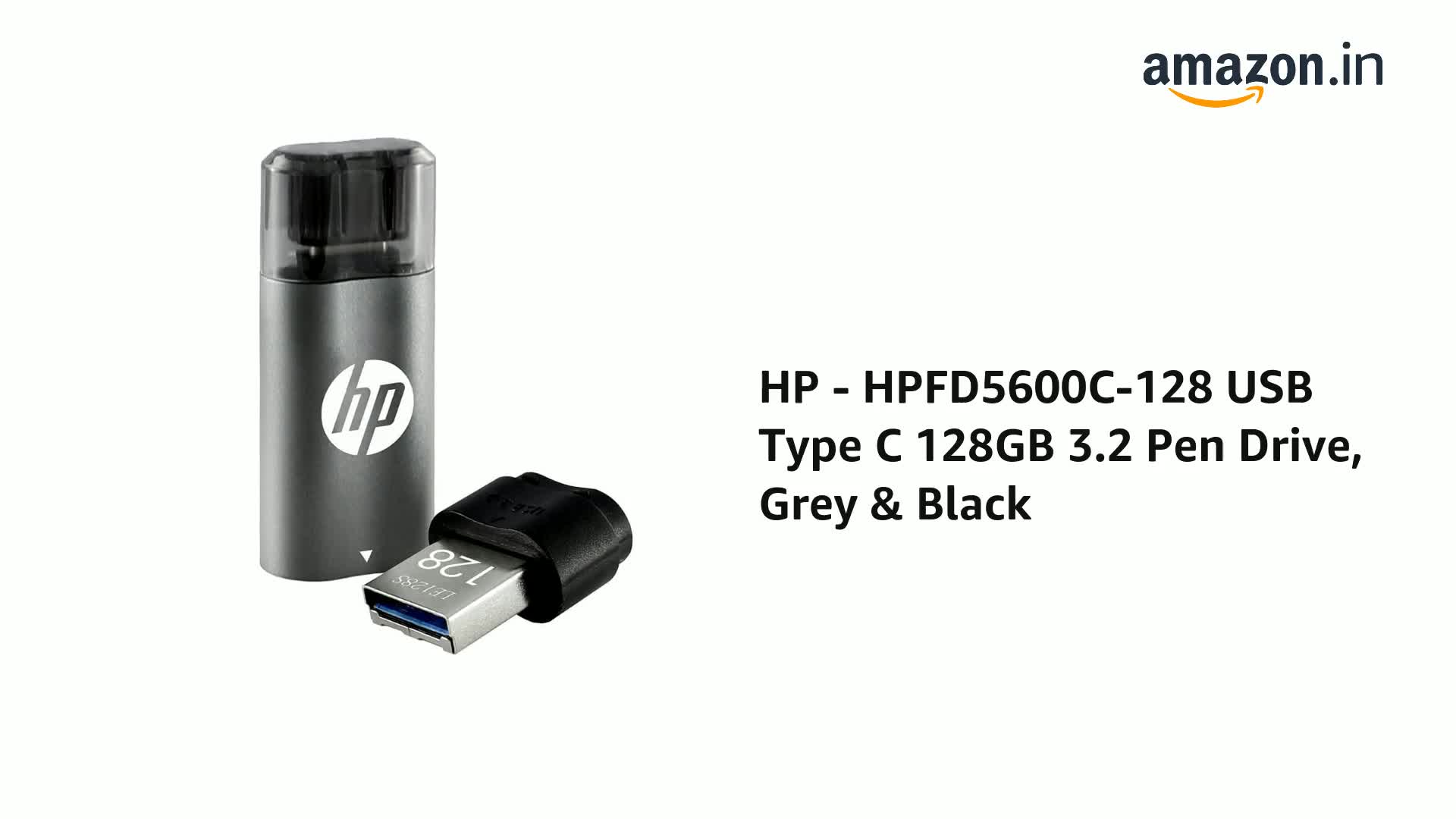HP - HPFD5600C-128 USB Type C 128GB 3.2 Pen Drive, Grey & Black
