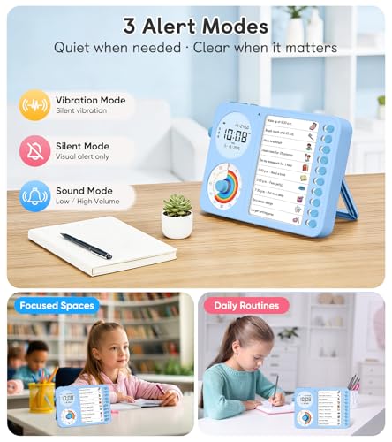 Image of 3-in-1 Visual Timer & ADHD Tool for Kids - ADHD Task Timer for Adults with Visual Schedule, Chore Chart & Planning Board for Home, School, Classroom, Work (Blue)