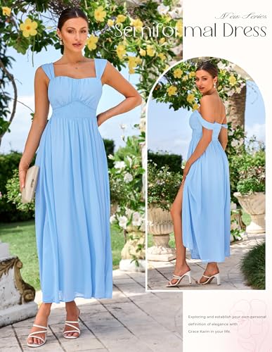 Image of GRACE KARIN 2026 Women's Summer Floral Wedding Guest Dress,Beach Flowy A Line Maxi Off Shoulder Bridesmaid Dresses