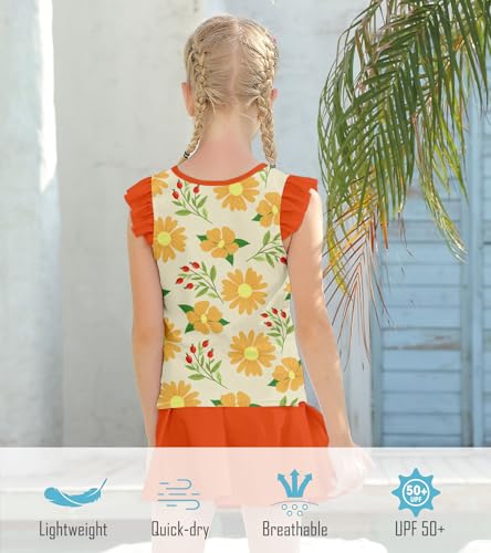 Image of Girls Swimsuit 2 Piece Ruffle Bathing Suit UPF 50+ Tankini Swimsuit Skirt with Lining Size 3-10