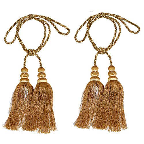Image of Kuber Industries Polyester Curtain Tie Back Tassel Set - 2 Pieces (CTKTC33492, Gold)