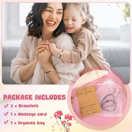 Image of EOBOH Mother's Day Gift Bracelets, Mother's Day Bracelets Adjustable Hearts Mother Daughter with Card, Love Mothers Day Gifts for Grandma Daughter Accessories