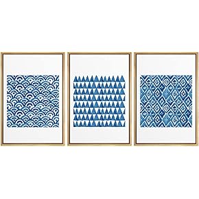 SIGNWIN Framed Canvas Print Wall Art Blue Triangle...