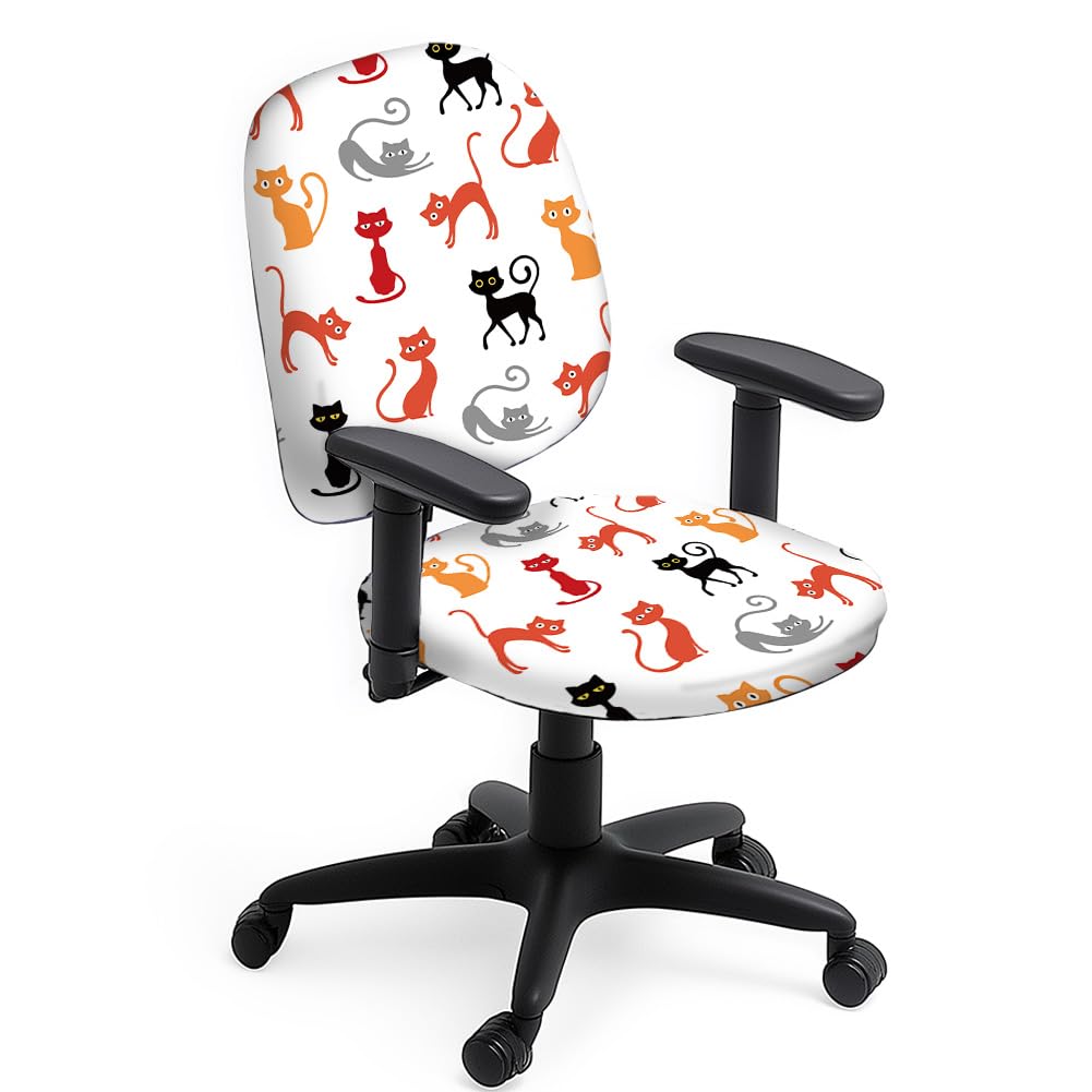 Juego de 2 fundas elƔsticas para silla de oficina de poliƩster, diseƱo de gato, fundas elƔsticas universales para silla giratoria para estudio y oficina en casa, idea de regalo