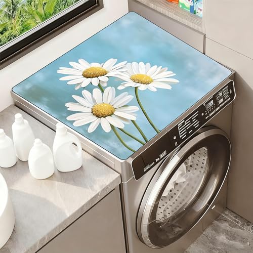 Image of Washer Dryer Top Cover Mat, Non-Slip Laundry Room Decor, Laundry Room Kitchen Appliance Decor Protector Universal 23.6 inchx19.7 inch (Daisies 2)