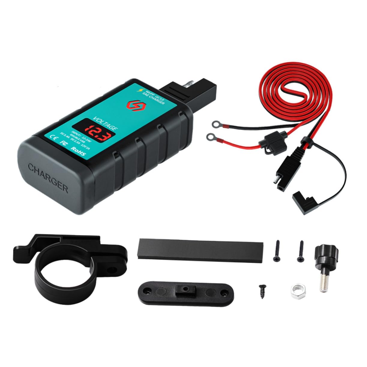 SEWOART SAE to USB Cable Adapter Fast Charge Charger Single USB Socket Voltage Meter Button Switch