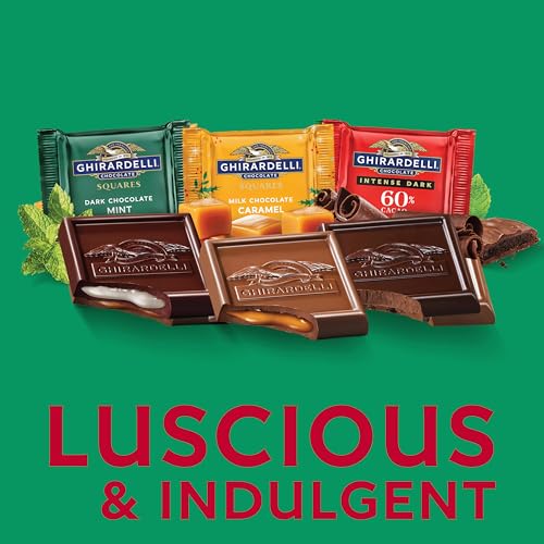 Image of GHIRARDELLI Holiday Classic Chocolate Assortment SQUARES - Limited Edition Milk & Dark Chocolate Candy with Caramel and Mint Flavors, Individually Wrapped, 8.6 oz Bag (Pack of 2)