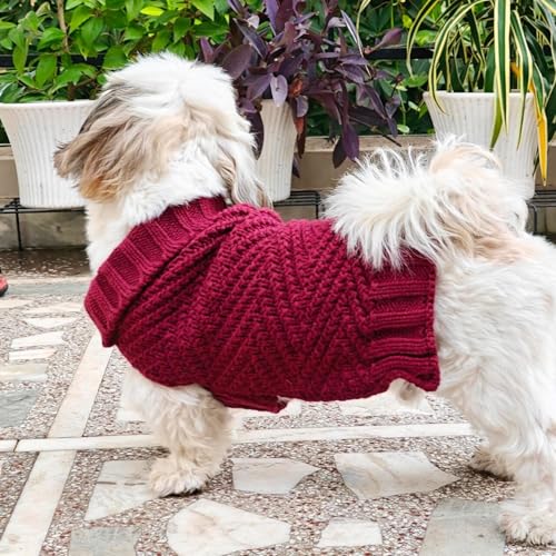 Image of Lulala Dog Sweater for Small Dogs, Warm Dog Christmas Sweater, Winter Dog Sweater, Classic Turtleneck Dog Knitwear (Burgundy, 10 Inch)