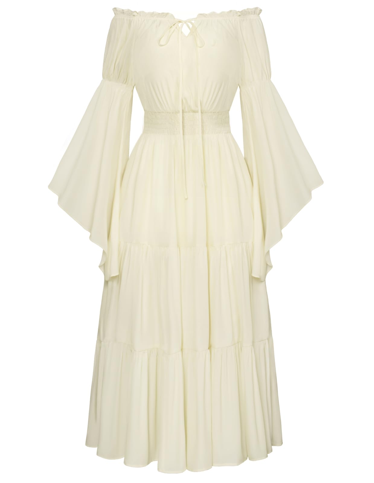 Scarlet Darkness Renaissance Costume Women Off Shoulder Bell Sleeve Tiered Maxi Dress